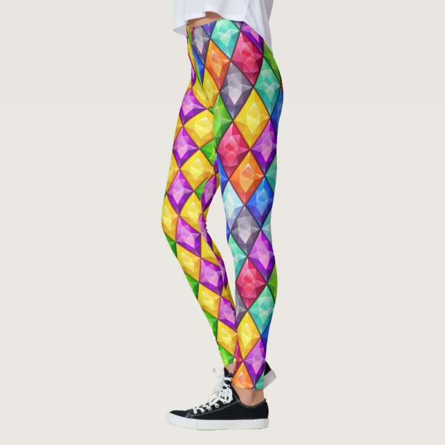 Two Tone Mardi Gras Diamonds Pop Fashion Leggings (Left)
