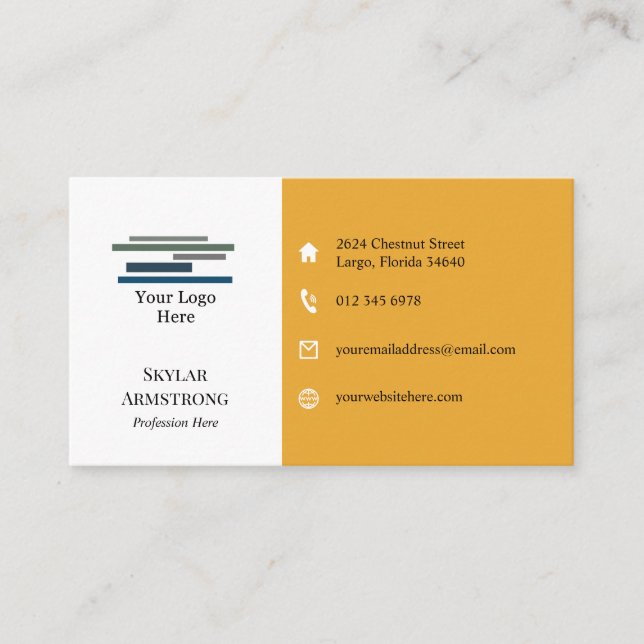 Two Tone Marigold White Your Logo Icons One Sided Business Card (Front)