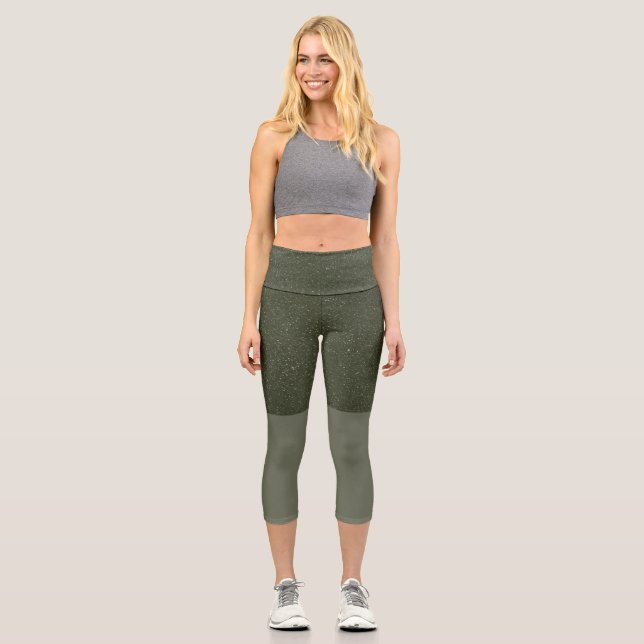 Two-Tone Moss Green Capri Leggings – Customizable (Front)