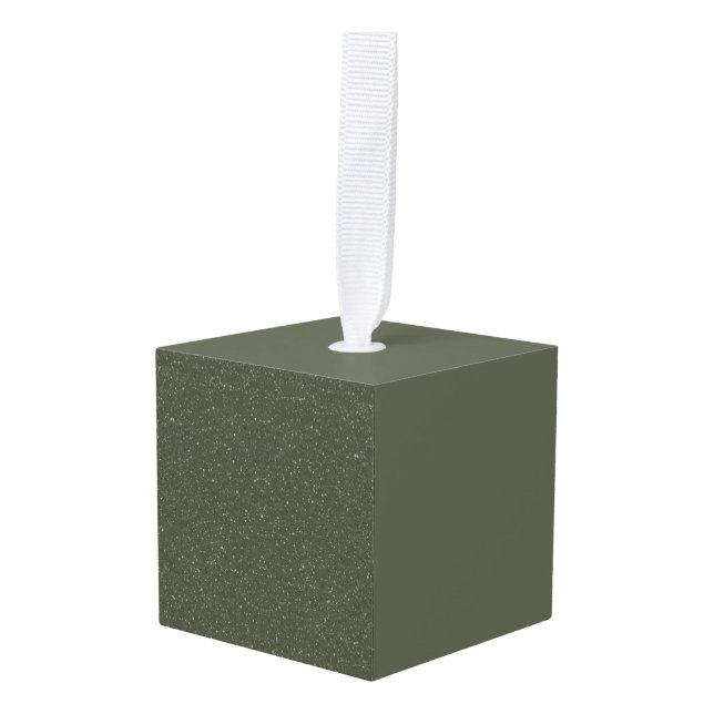 Two-Tone Moss Green Cube Ornament – Customizable (Front Angled)
