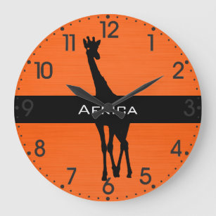 Two-Tone, Orange and Black, Giraffe Large Clock