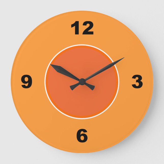 Two Tone Orange Large Black Numbers Clock (Front)