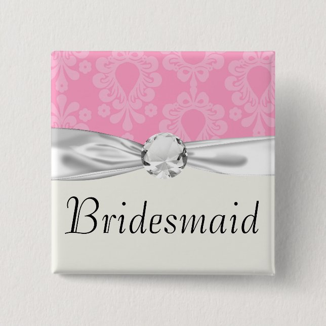 two tone pastel pink floral damask pattern button (Front)