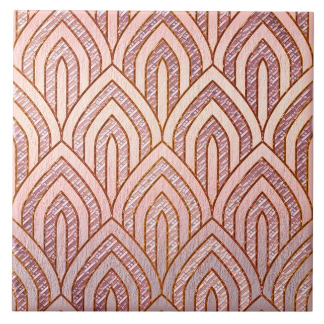 Two Tone Pink Art Deco Ceramic Tile (Front)