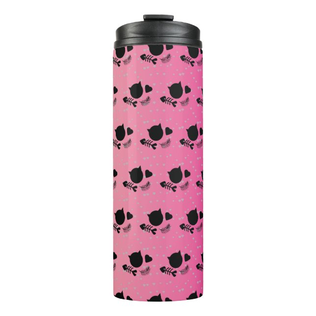 Two Tone Pink Black Cat Cute Pattern Thermal Tumbler (Front)
