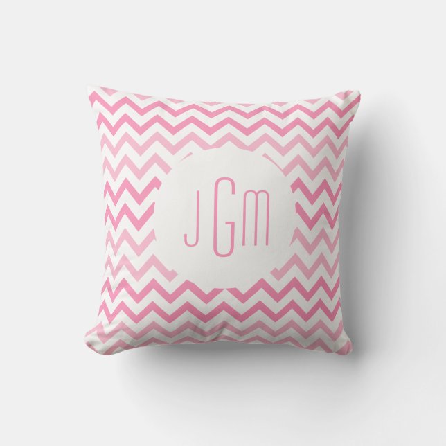 Two Tone Pink Chevron and Monogram Throw Pillow (Front)