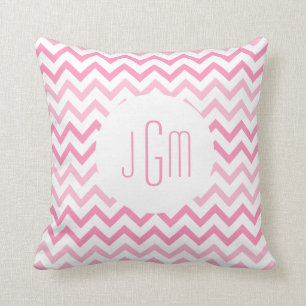 Two Tone Pink Chevron and Monogram Throw Pillow
