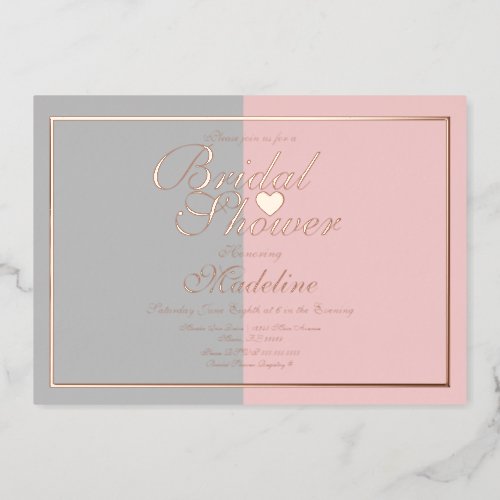 Two Tone Pink Gray Bridal Shower Pressed Foil Invitation