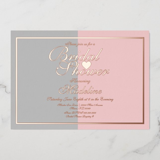 Two Tone Pink Gray Bridal Shower Pressed Foil Invitation (Front)