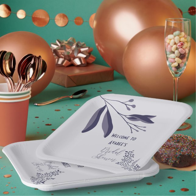 Two Tone Purple Folk Art Floral Shower Paper Plates (Multi)