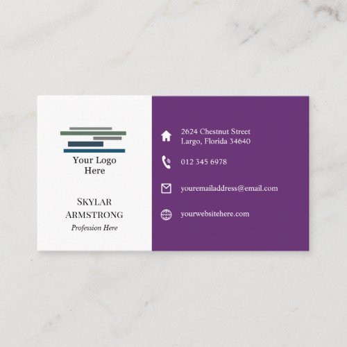 Two Tone Purple White Your Logo Icons One Sided Business Card