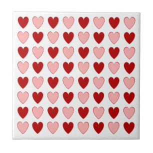 Two Tone Red and Pink Hearts Checkerboard Pattern Ceramic Tile