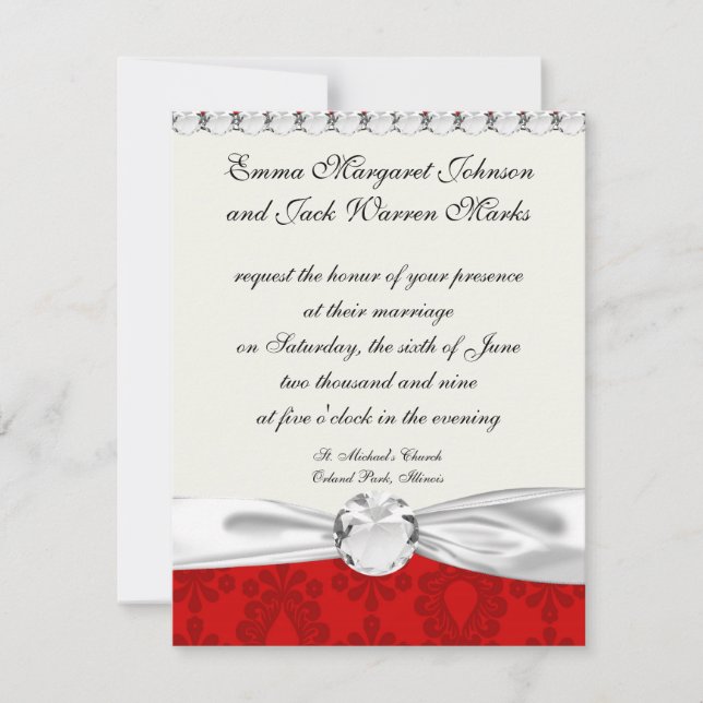 two tone red damask invitation (Front)