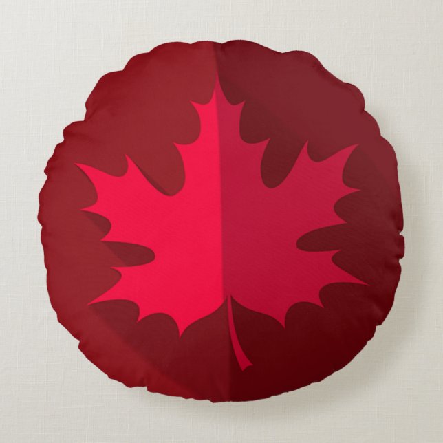 Two-tone Red Maple Leaf Round Pillow (Front)