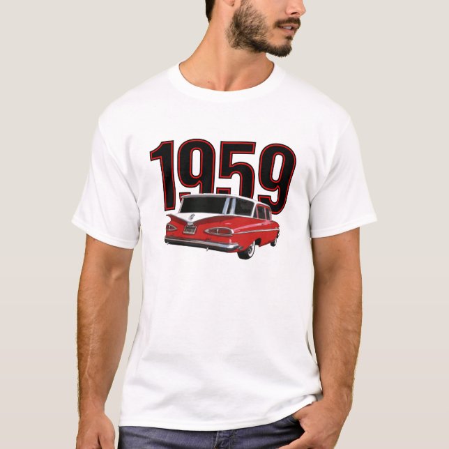 Two-tone red & white 1959 Chevrolet station wagon, T-Shirt (Front)