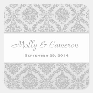 Two Tone Silver Gray Damask  Wedding V79 Square Sticker