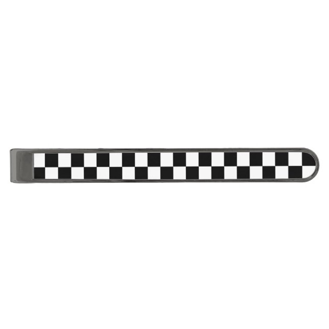 Two Tone Ska Checkerboard Gunmetal Finish Tie Clip (Front)
