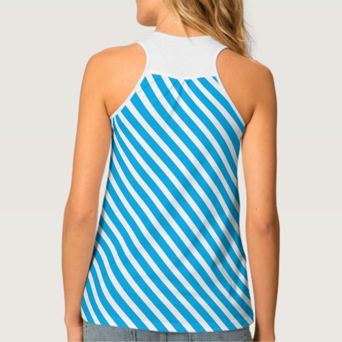 Two Tone Sky Blue White Diagonal Stripes Tank Top