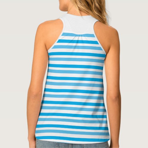 Two Tone Sky Blue White Geometric Stripes Tank Top