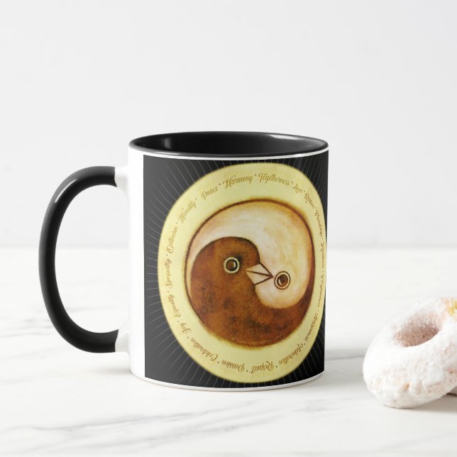 Two tone styled mug Yin Yang peace doves (With Donut)