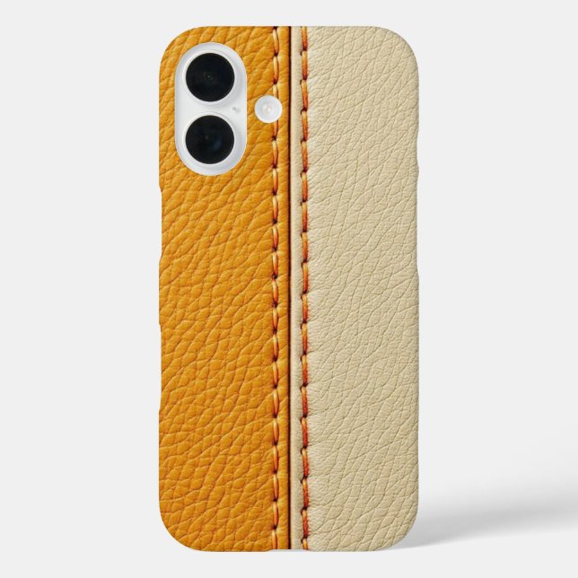 Two-Tone Tan & Cream Stitched Leather Phone Case (Back)