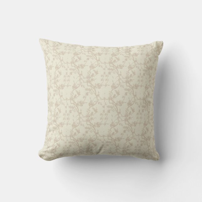 Two-Tone Tan Flowered Throw Pillow (Front)