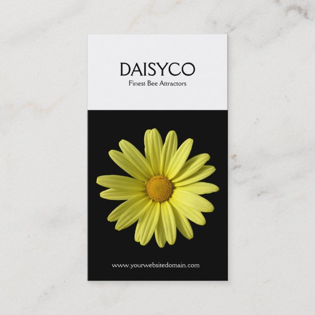 Two Tone Vertical - Yellow Daisy - Black Business Card (Front)