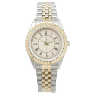 Two-Tone Vintage Clock Face Wrist Watch