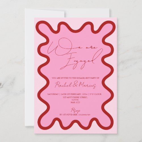 Two tone wave border engagement party Invitation