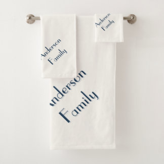 Two-Tone White Blue Modern Custom Family Name Bath Towel Set