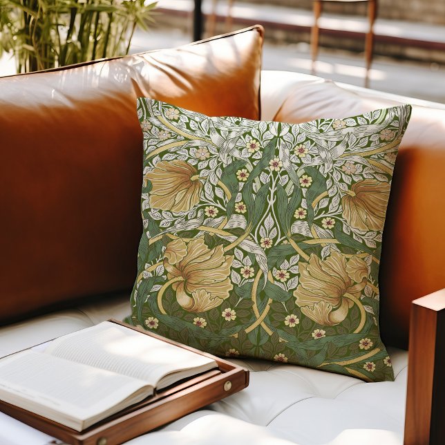 Two-Tone William Morris Pimpernel Vintage Pattern Throw Pillow (Creator Uploaded)