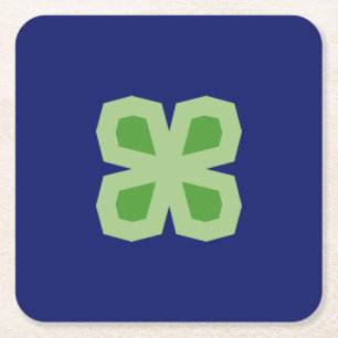 Two-Toned Angular Four-Leaf Clover Square Paper Coaster