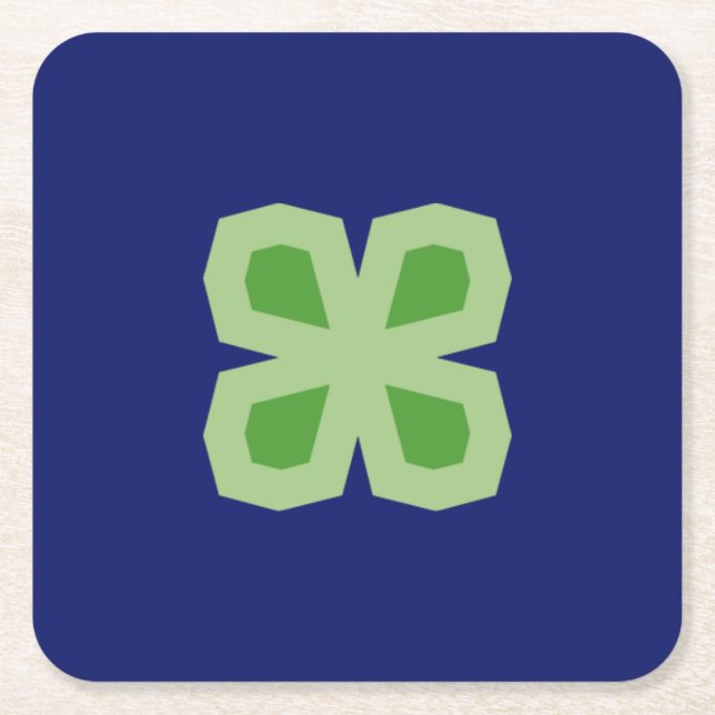 Two-Toned Angular Four-Leaf Clover Square Paper Coaster (Front)