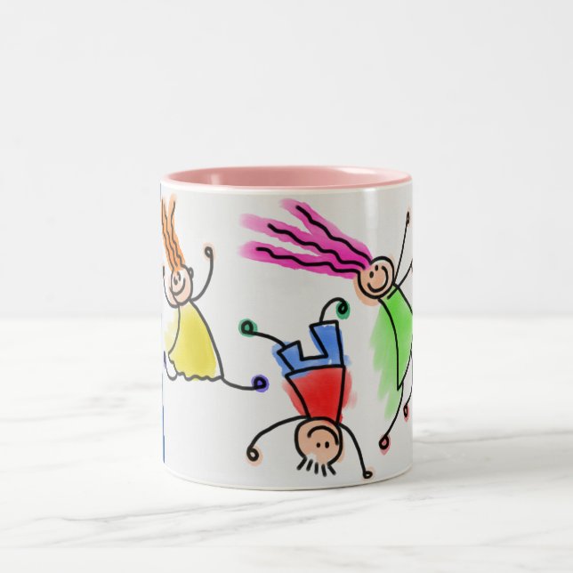Two toned mug with cartoon kids design. (Center)