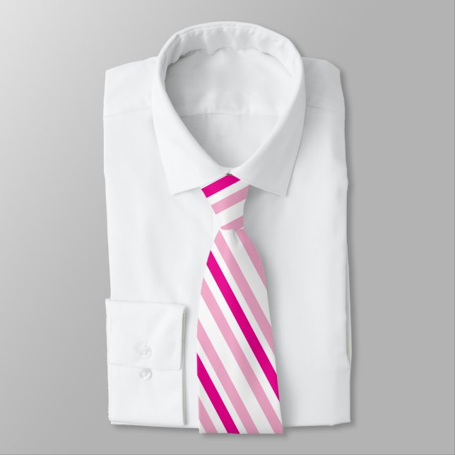Two Toned Pink and White Geometric Stripes Neck Tie (Tied)