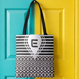 Two Toned Stipes And Teardrop With Hot Air Balloon Tote Bag