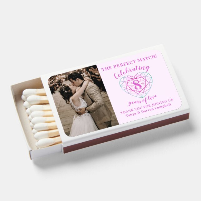Two-toned tourmaline 8th wedding anniversary favor matchboxes (Front Open)