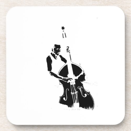 Two Toned Upright Bass Player Outline BW Beverage Coaster