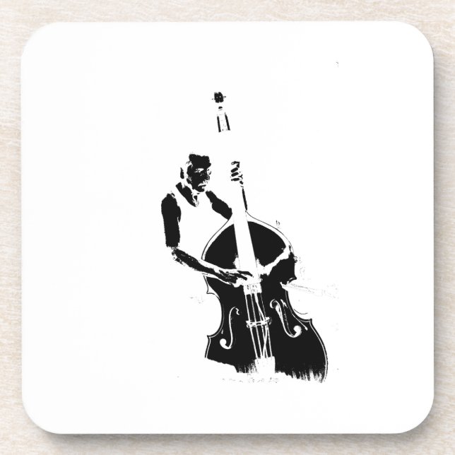 Two Toned Upright Bass Player Outline BW Beverage Coaster (Front)