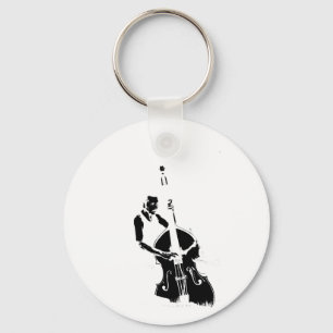 Two Toned Upright Bass Player Outline BW Keychain
