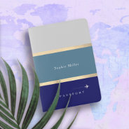 Two Tones Blue Large Stripes With Name, Elegant Passport Holder at Zazzle