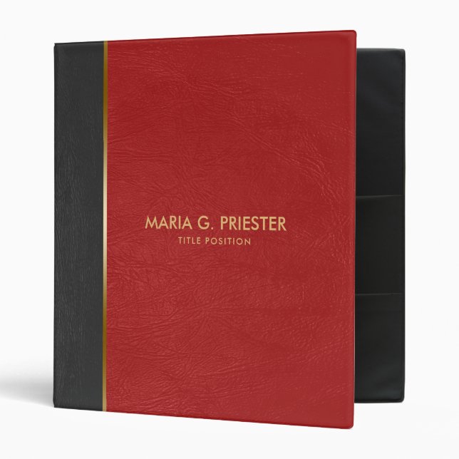 Two Tones Faux Leather Red & Gray 3 Ring Binder (Front/Inside)
