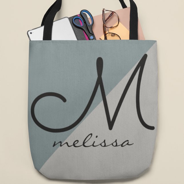 Two Tones of gray large tote bag with name (Creator Uploaded)