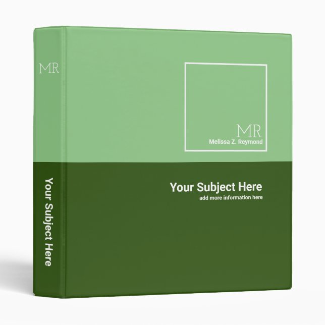 two tones of green binder with name (Front/Spine)
