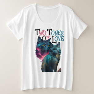 Two Tones of Love: Vibrant Cats in Unity Plus Size T-Shirt