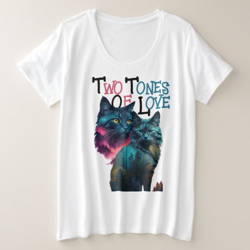 Two Tones of Love Vibrant Cats in Unity Plus Size T_Shirt