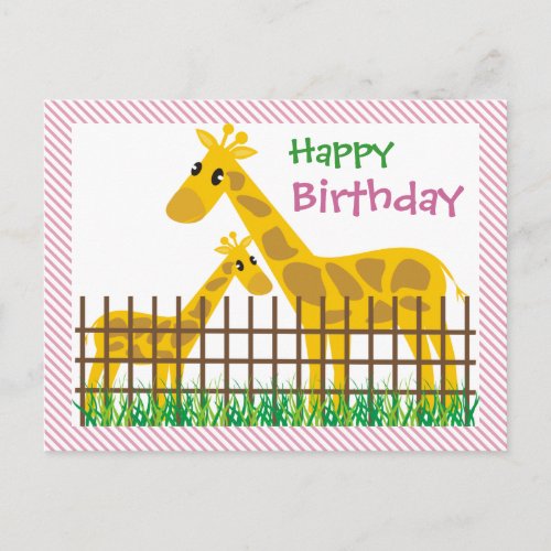 Two Too Cute Giraffes Happy Birthday Postcard