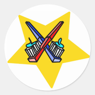 TWO TOOTHBRUSHES TOOTHPASTE CLASSIC ROUND STICKER
