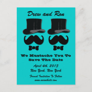 Two Top Hats With Mustache Save The Date Card