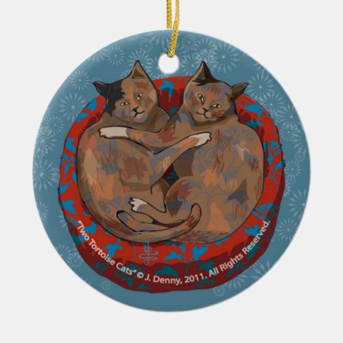 Two Tortoise Shell Cats Ceramic Ornament